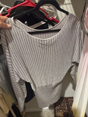 Women's Sparkle Ribbed Boatneck Sweater - Silver Gray